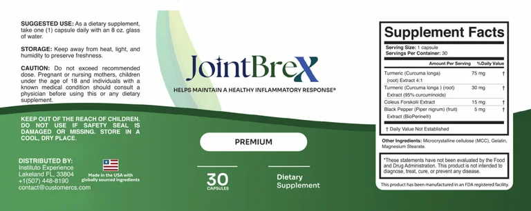 JointBreX ingredients - Glucosamine Chondroitin Boswellia Turmeric MSM Bromelain